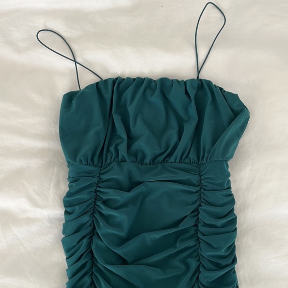 Forest Green Ruched Dress - Picture 2 of 15